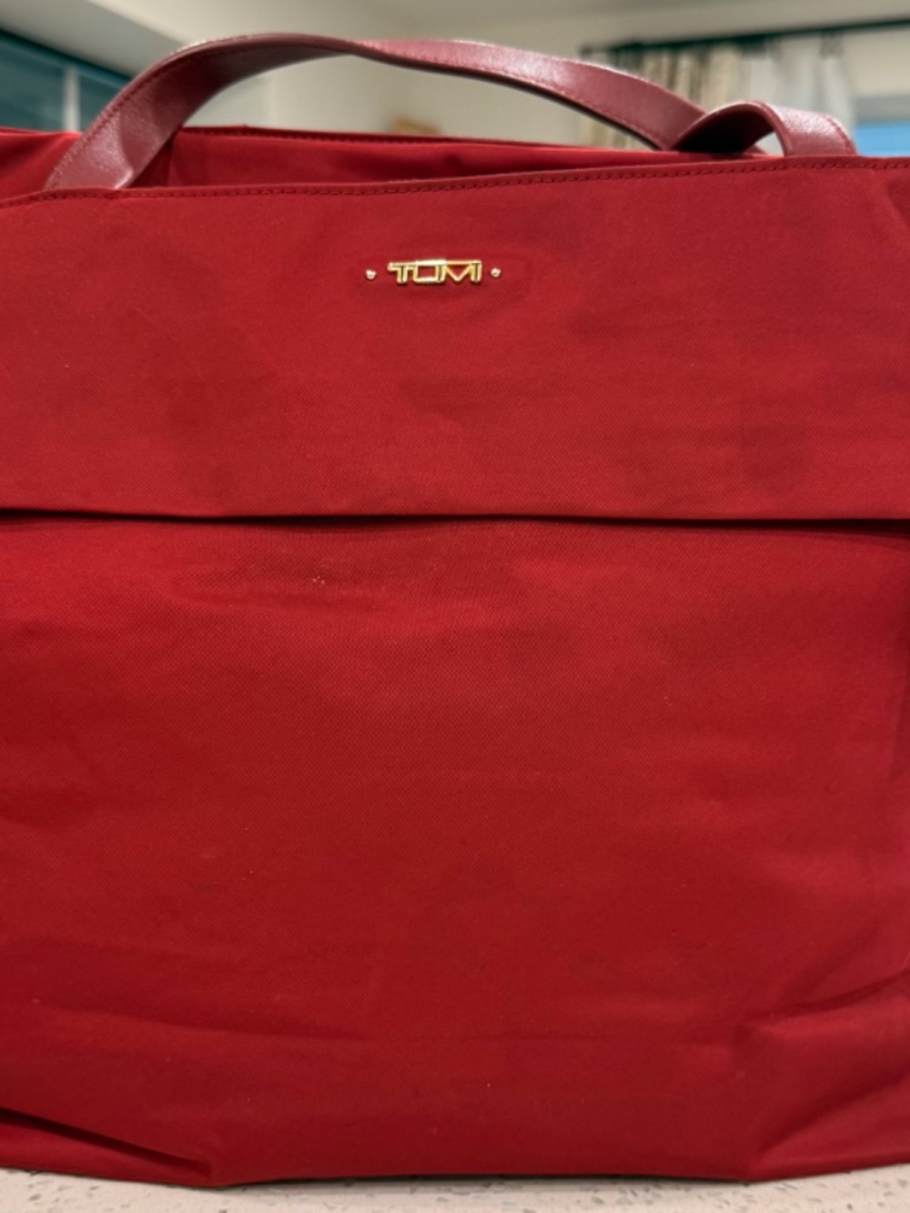 TUMI Cranberry Red Nylon Travel Tote Shoulder Bag Luggage Sleeve - Picture 3 of 16
